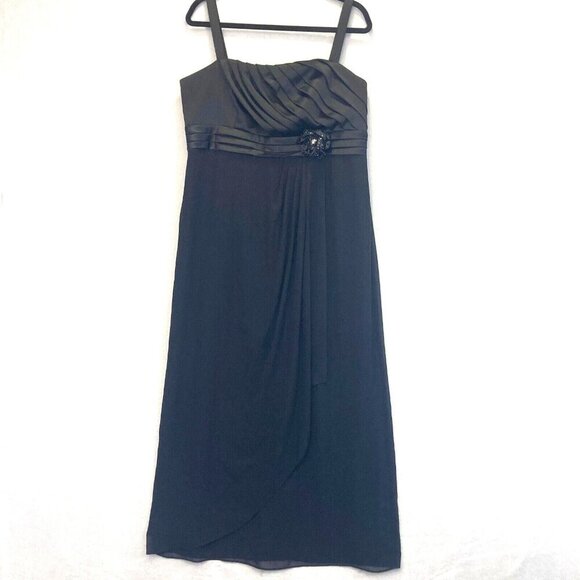 R&M Richards Chiffon Evening Dress Gown Sz 16 Empire Waist Black Formal Wedding - Picture 1 of 16